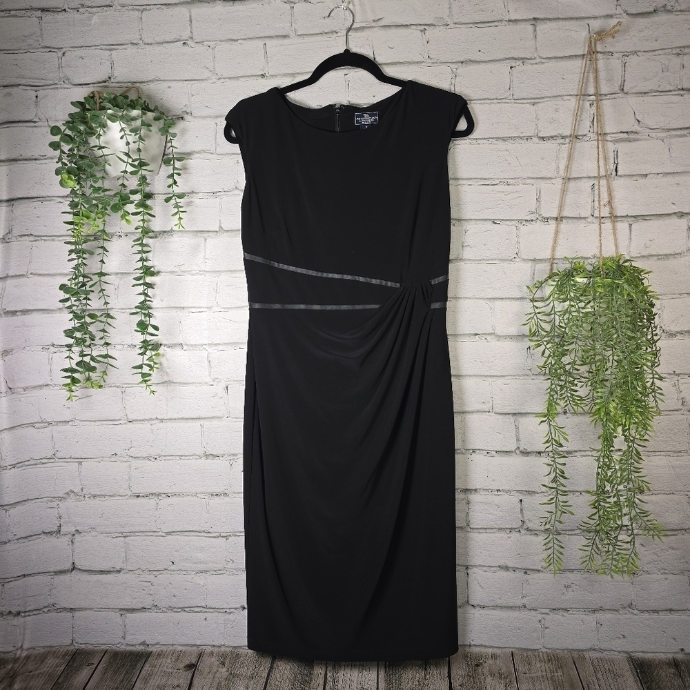 American Living Chic Black Sheath Dress Asymetrical Accent , Size 8 Euc